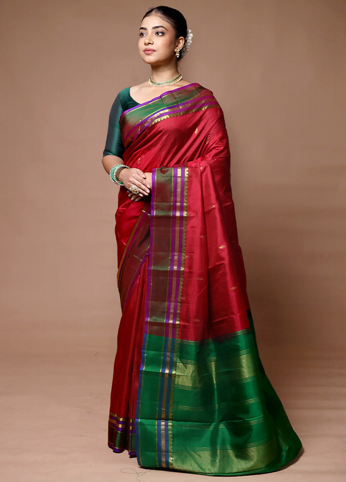 Red Handloom Kanjivaram Pure Silk Saree With Blouse Piece Cheap Low Pice