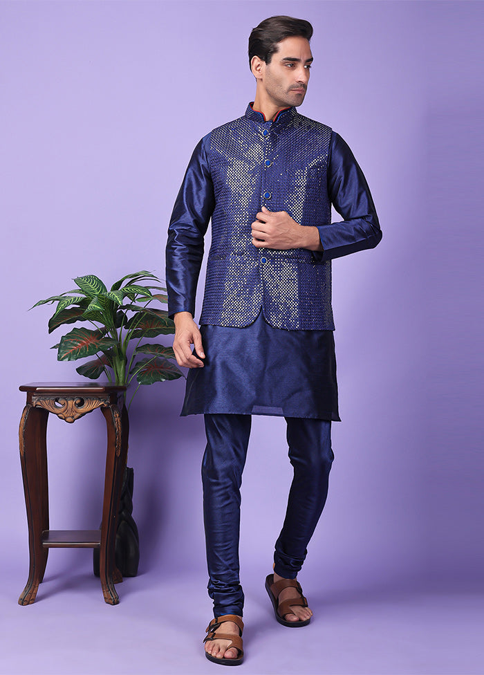 3 Pc Navy Blue Silk Nehru Set Buy Cheap Looking For