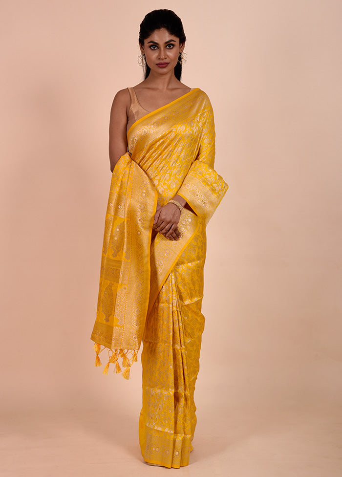 Yellow Dupion Silk Saree With Blouse Piece Clearance Nicekicks