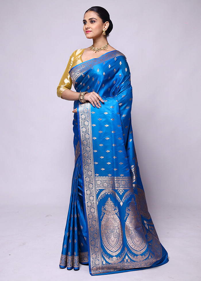 Blue Banarasi Silk Saree With Blouse Piece Cheap Manchester