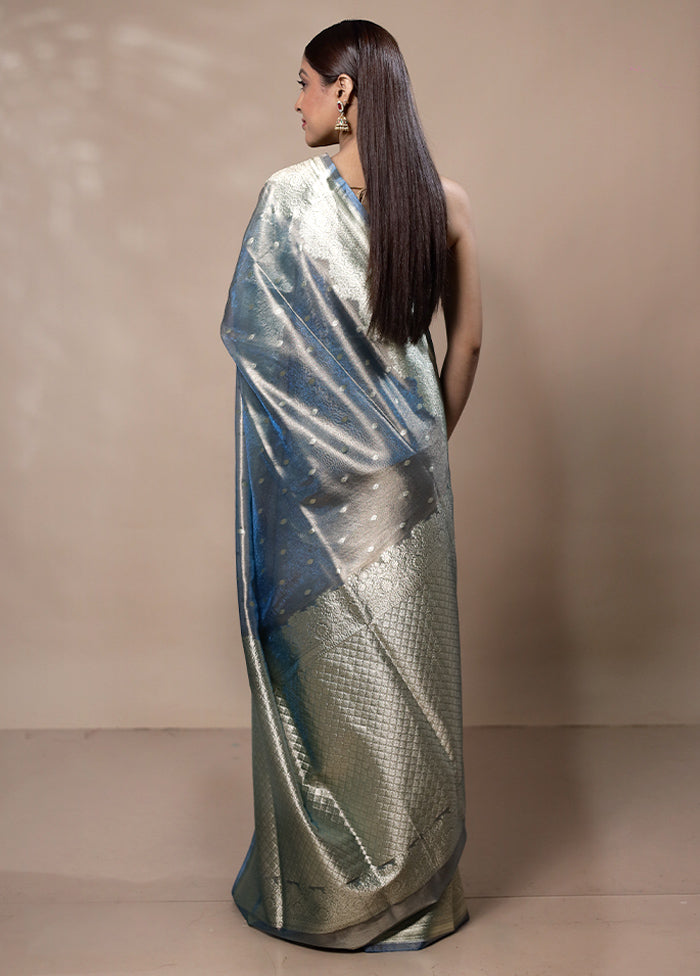 Blue Tissue Silk Saree With Blouse Piece Buy Cheap Low Shipping