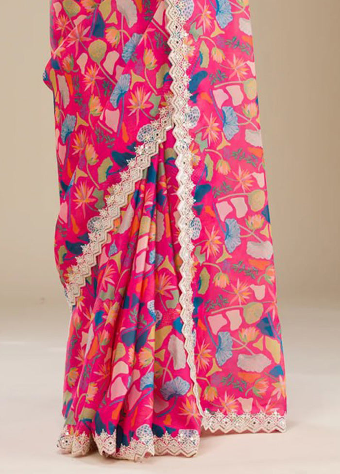 Pink Georgette Saree With Blouse Piece Cheap Visa Payment