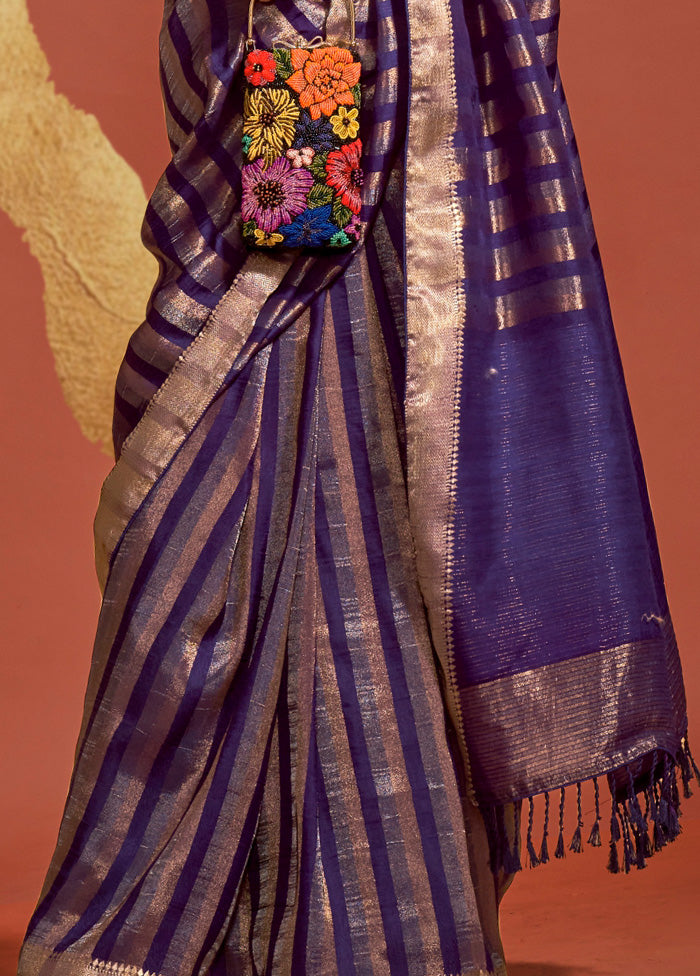 Purple Spun Silk Saree With Blouse Piece Cheap Sale From China