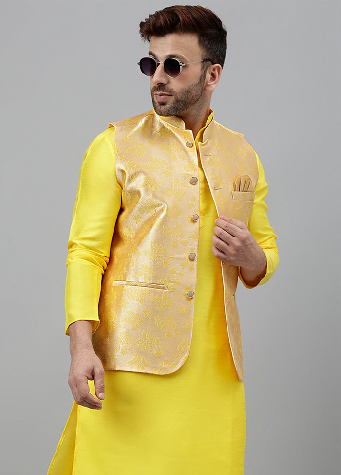 3 Pc Yellow Viscose Nehru Set Buy Cheap Newest