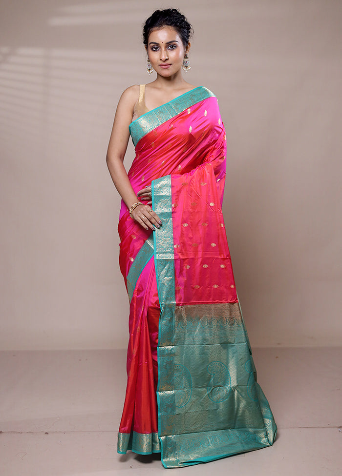 Pink Handloom Kanjivaram Pure Silk Saree With Blouse Piece Discount Original