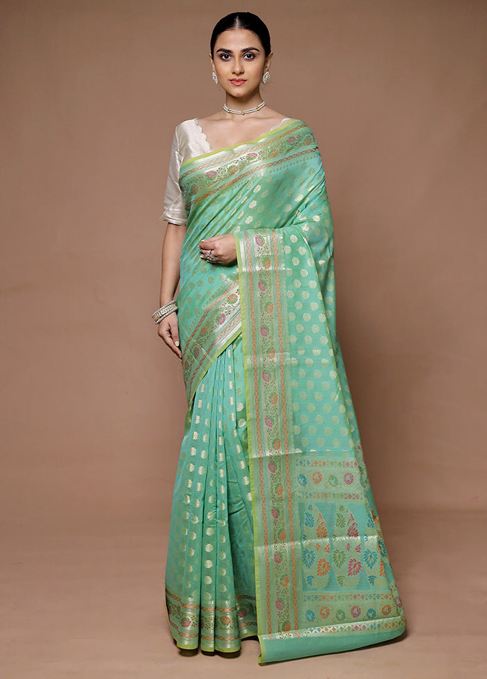 Green Kora Silk Saree With Blouse Piece Sast Cheap Pice