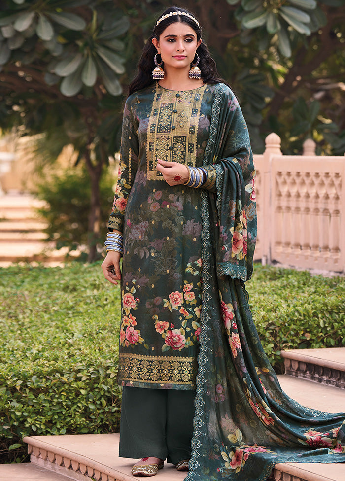 3 Pc Green Unstitched Pure Silk Suit Set Sale Pick A Best