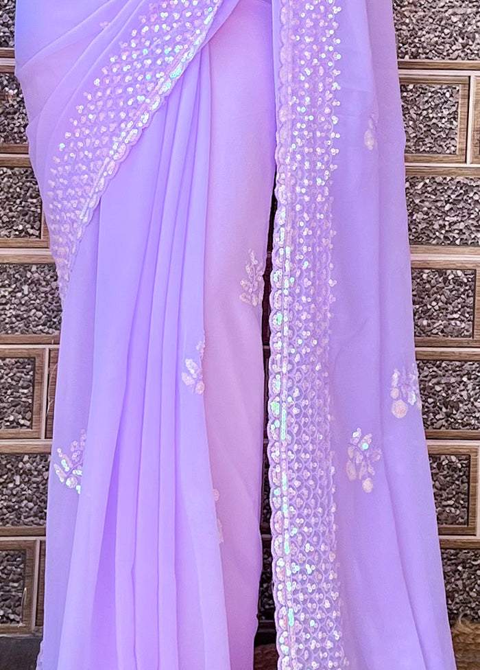 Lavender Georgette Saree With Blouse Piece Discount 2025 Unisex