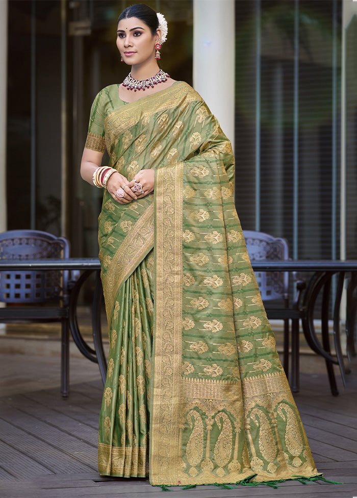 Green Satin Silk Saree With Blouse Piece With Paypal Low Pice