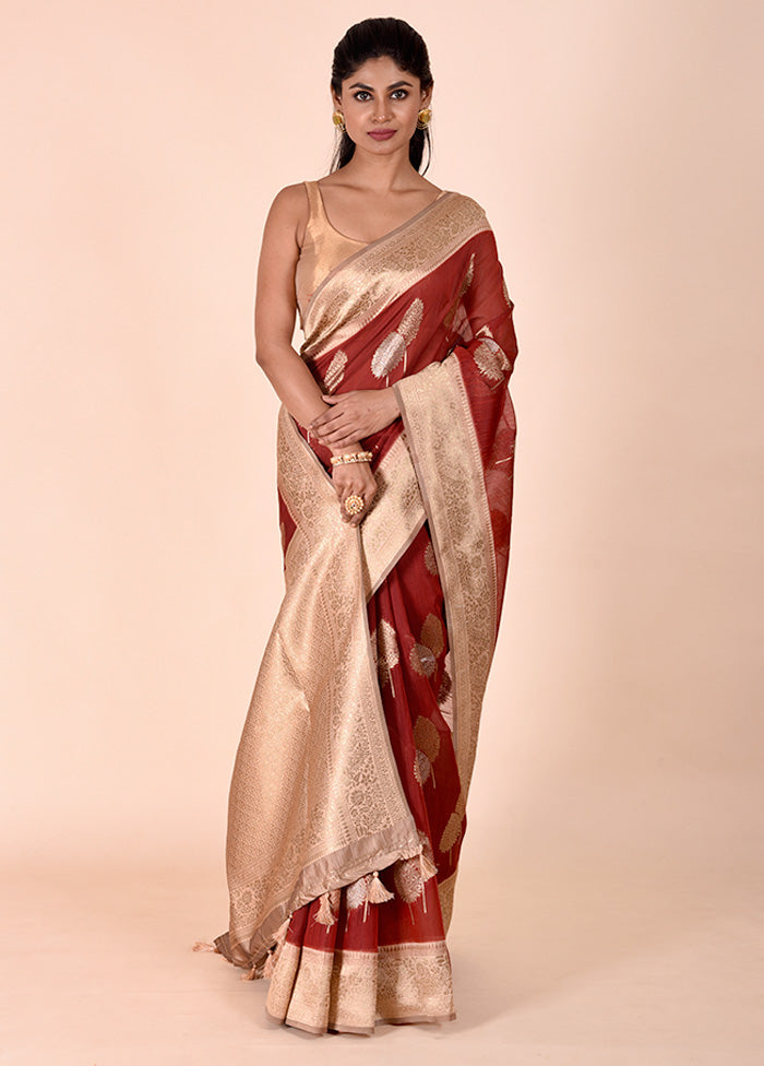 Rust Kora Silk Saree With Blouse Piece Free Shipping Limited Edition