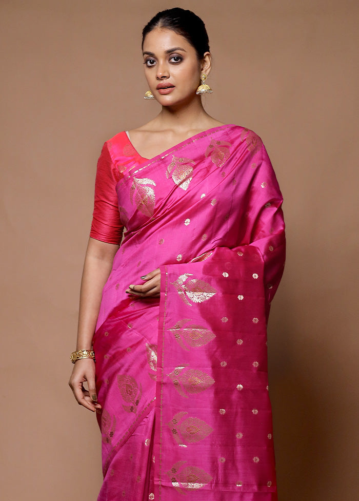 Pink Handloom Dupion Pure Silk Saree With Blouse Piece Buy Cheap 100% Original