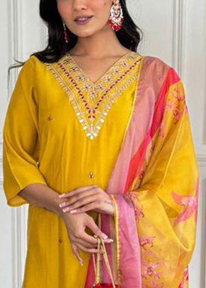 3 Pc Mustard Readymade Viscose Suit Set Buy Cheap Browse