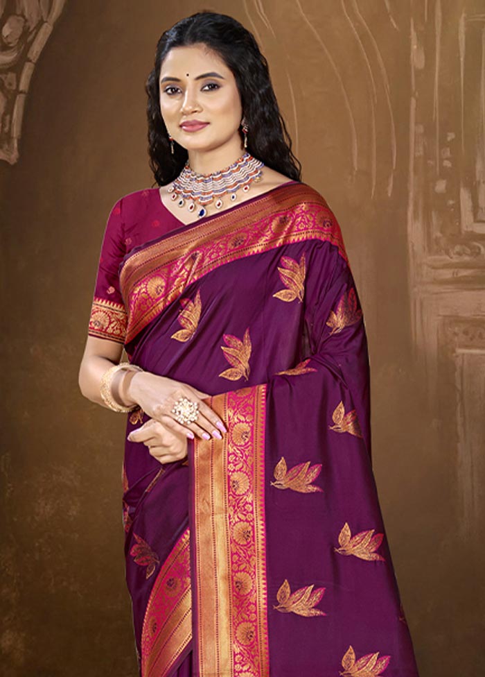 Wine Dupion Silk Saree With Blouse Piece Popular Sale Online