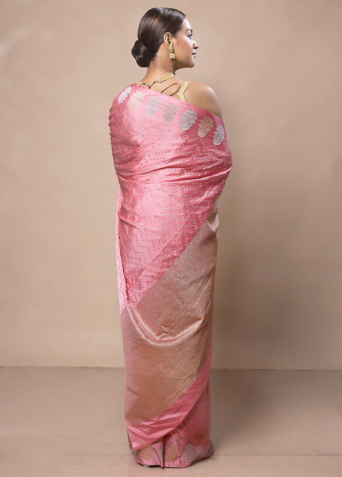 Pink Katan Silk Saree With Blouse Piece Extremely For Sale