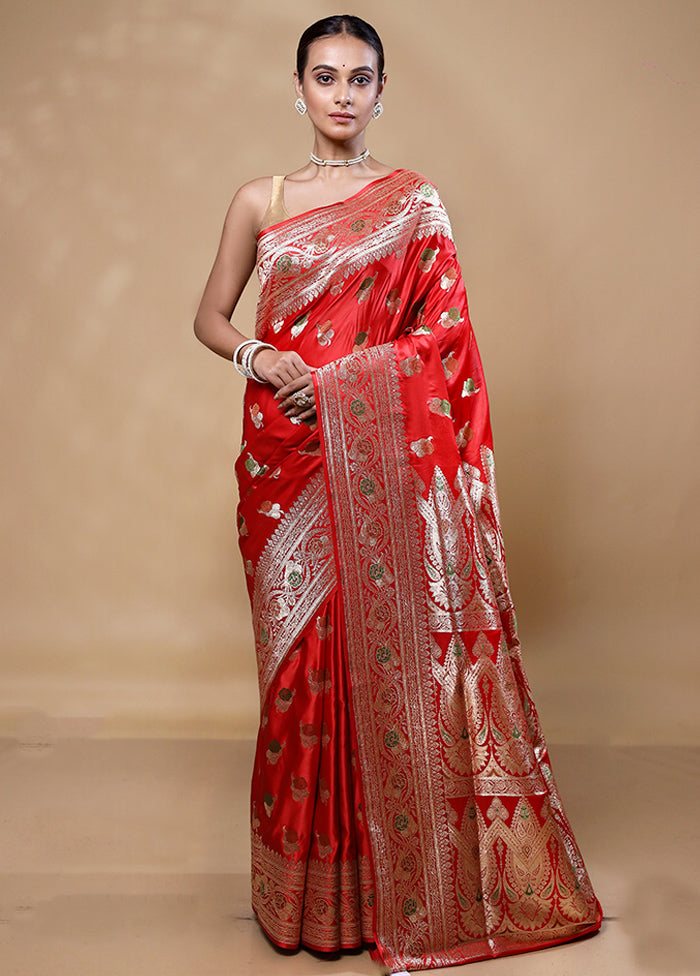 Red Banarasi Silk Saree With Blouse Piece Buy Cheap Fake