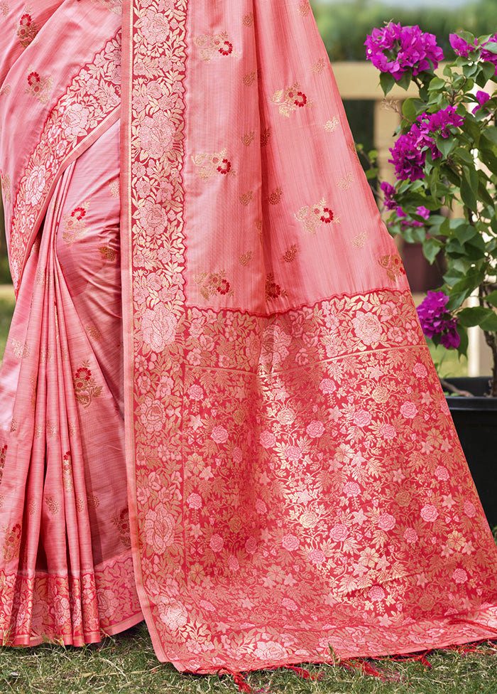 Light Pink Spun Silk Saree With Blouse Piece Sale Professional