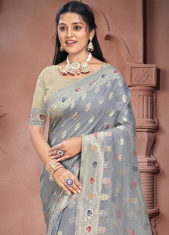 Grey Cotton Saree With Blouse Piece Cheap Sale Best Pices