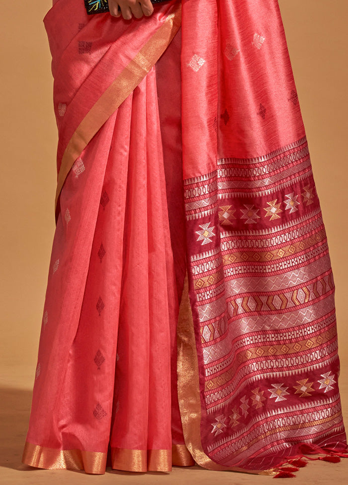 Pink Spun Silk Saree With Blouse Piece Discount Great Deals