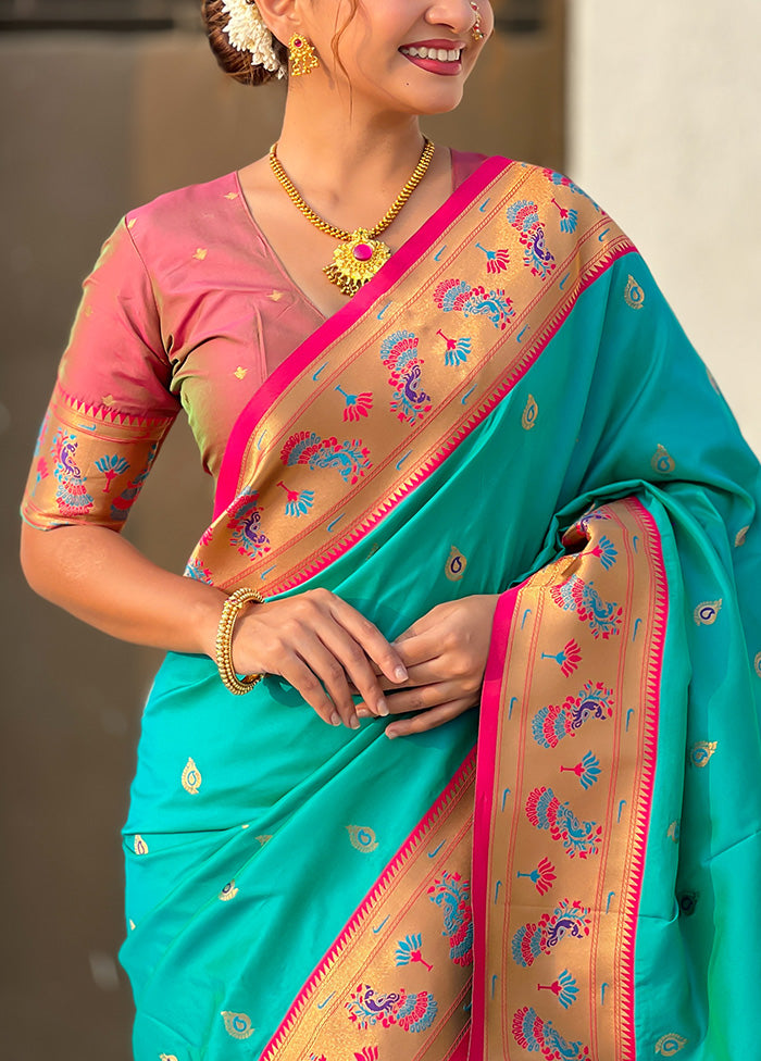 Sea Green Spun Silk Saree With Blouse Piece Cheap Fake