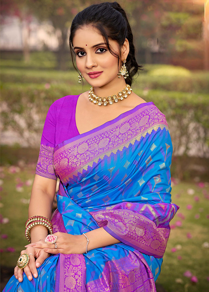 Blue Spun Silk Saree With Blouse Piece Official Online