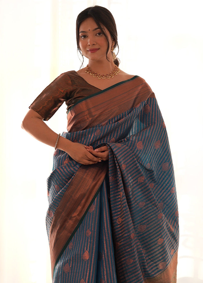 Blue Kanjivaram Silk Saree With Blouse Piece Discount Nicekicks