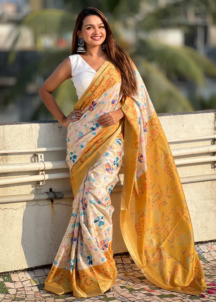 Mustard Tussar Silk Saree With Blouse Piece Clearance Order