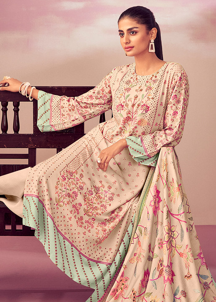 3 Pc Beige Unstitched Cotton Suit Set Latest Sale Online