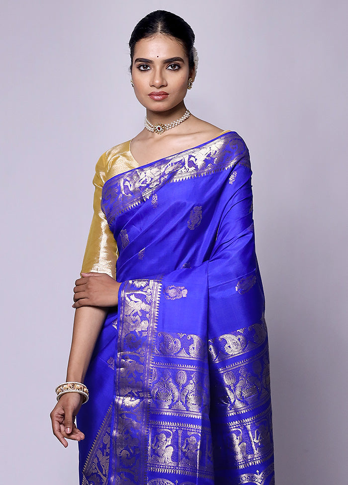 Blue Handloom Baluchari Pure Silk Saree With Blouse Piece Visit Online