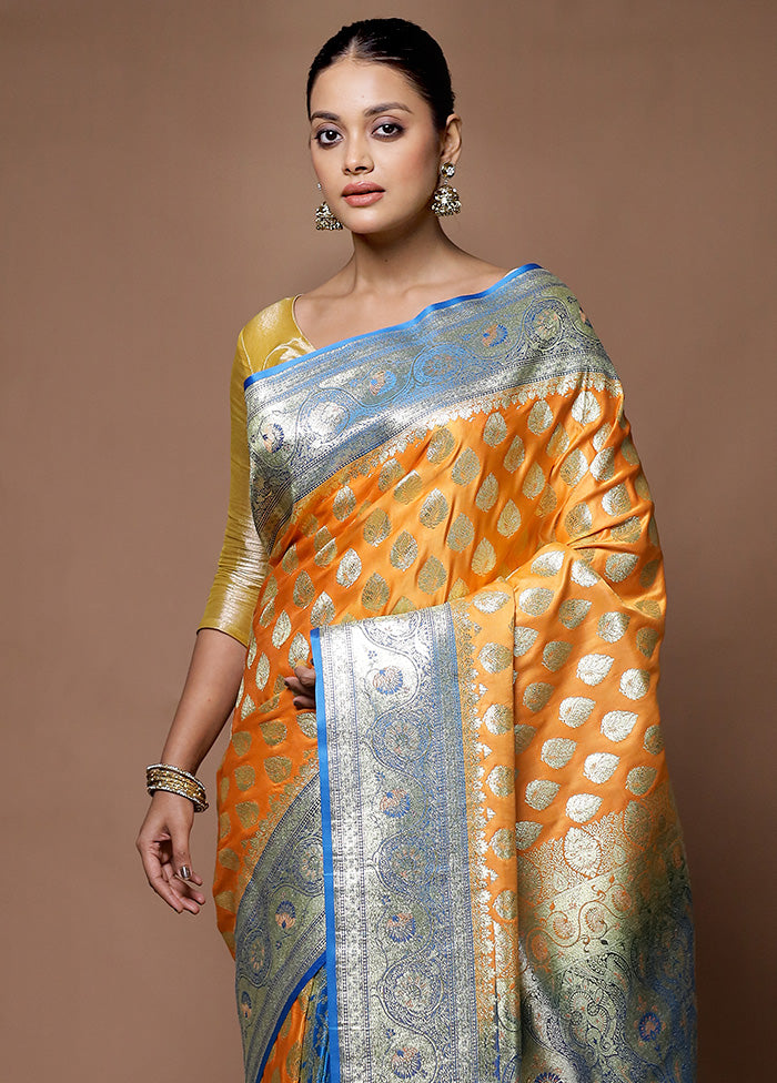 Orange Banarasi Silk Saree With Blouse Piece For Sale Online