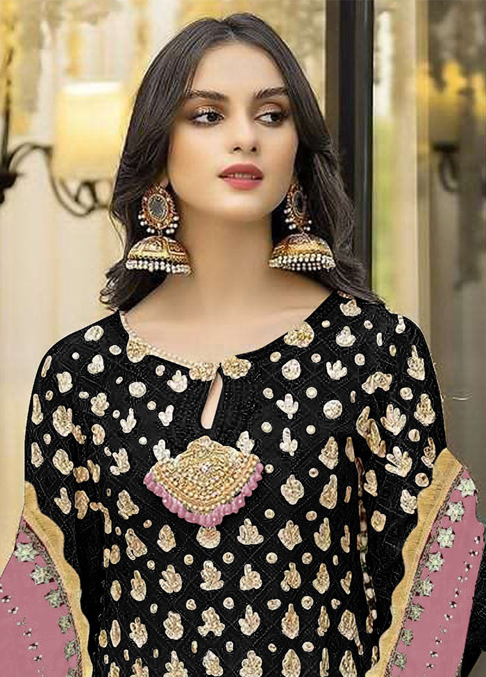 3 Pc Black Semi Stitched Georgette Suit Set Cheap Manchester Great Sale