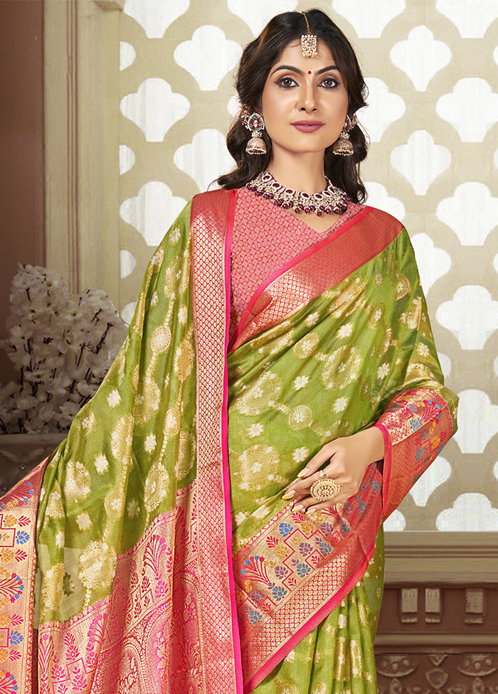 Light Green Dupion Silk Saree With Blouse Piece Official Sale Online