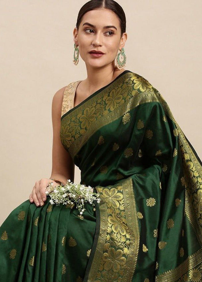 Dark Green Banarasi Silk Saree With Blouse Piece Amazon Footaction