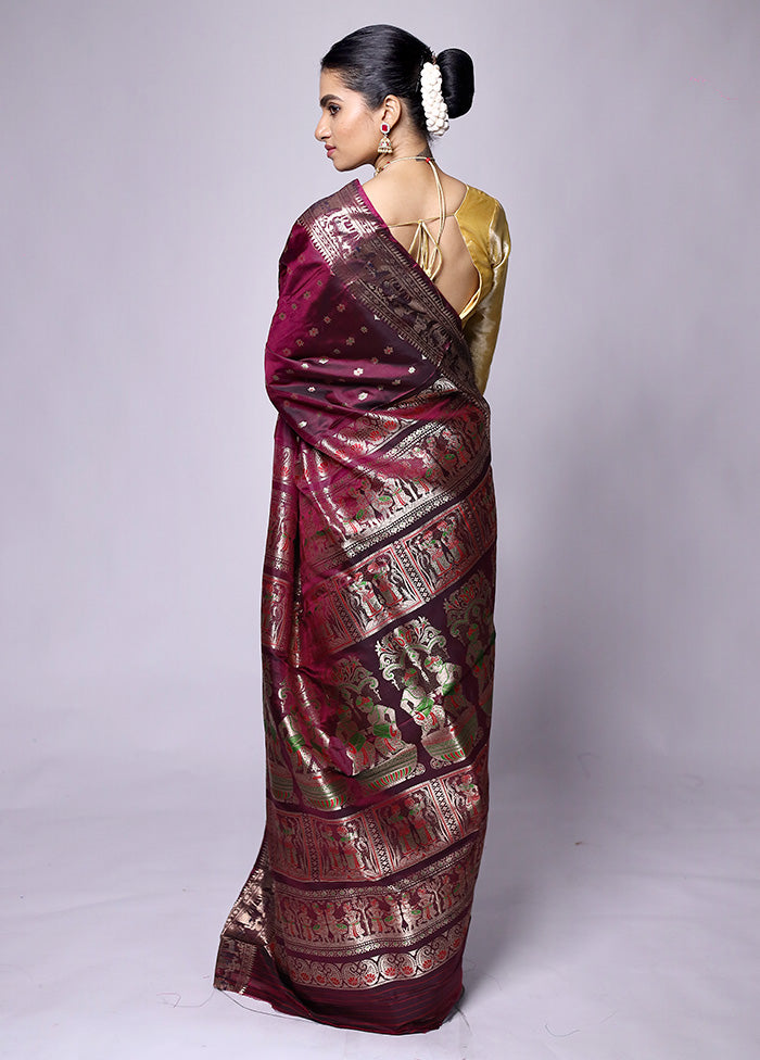 Maroon Handloom Baluchari Pure Silk Saree With Blouse Piece Outlet Websites