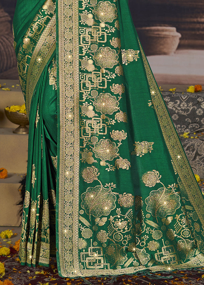 Dark Green Spun Silk Saree With Blouse Piece Discount Tumblr