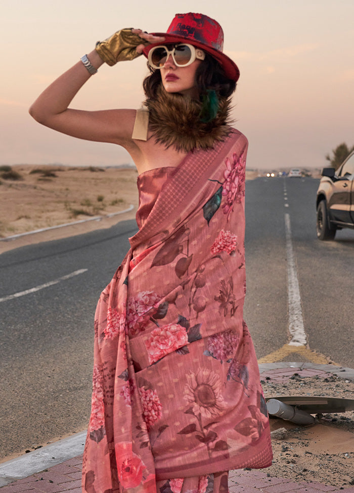 Peach Linen Silk Saree With Blouse Piece Discount Nicekicks