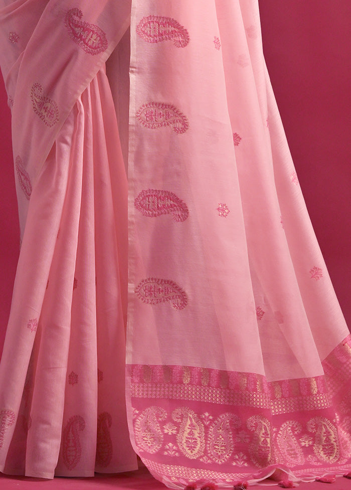 Pink Pure Cotton Saree With Blouse Piece Outlet Low Pice