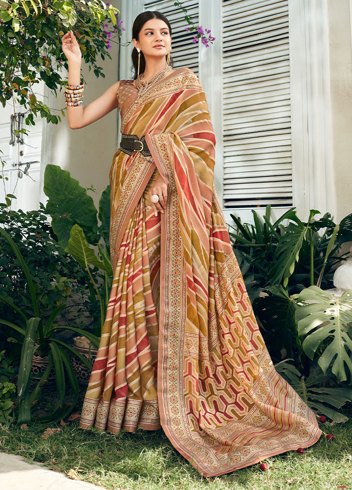 Peach Georgette Saree With Blouse Piece Buy Cheap Get Authentic