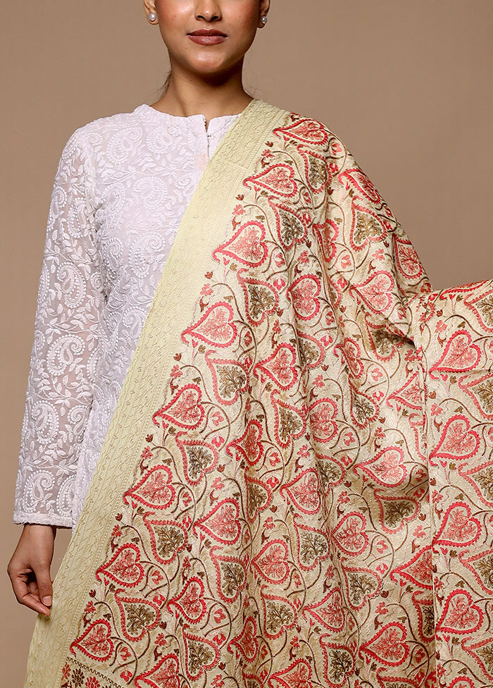 Cream Butta Work With Zari Woven Border Shawl Hot Sale