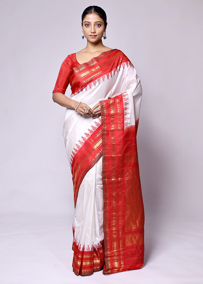 White Gadwal Pure Silk Saree Without Blouse Piece Cheap Eastbay