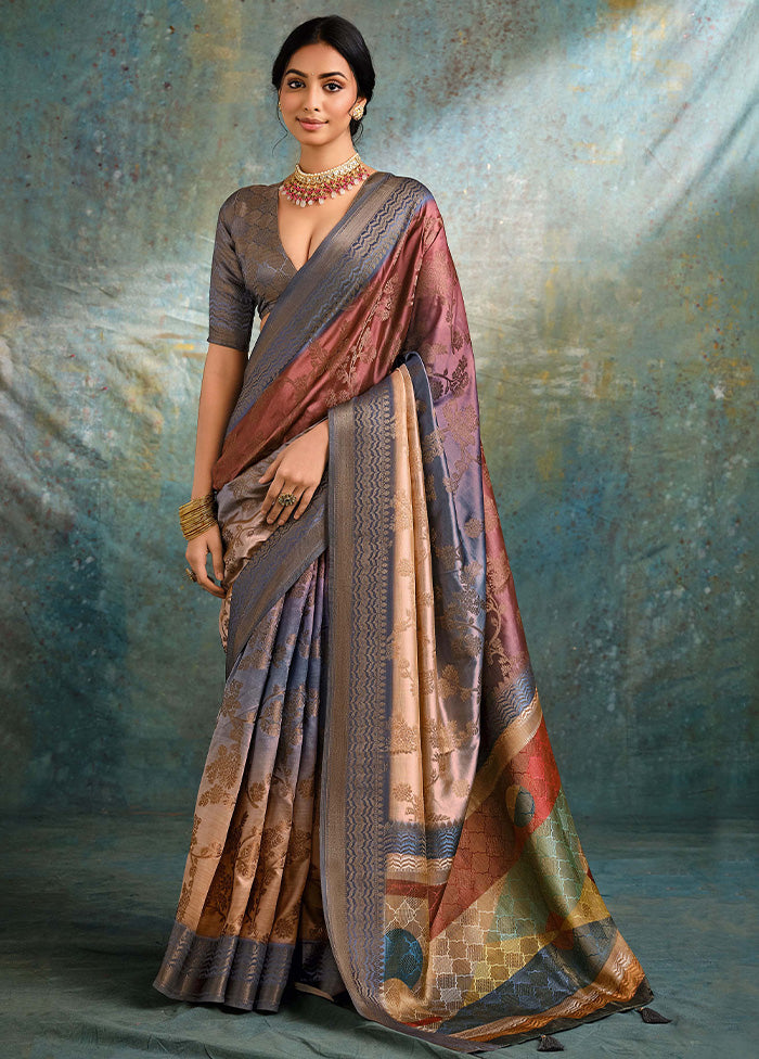 Multicolor Spun Silk Saree With Blouse Piece Best Sale Cheap Online