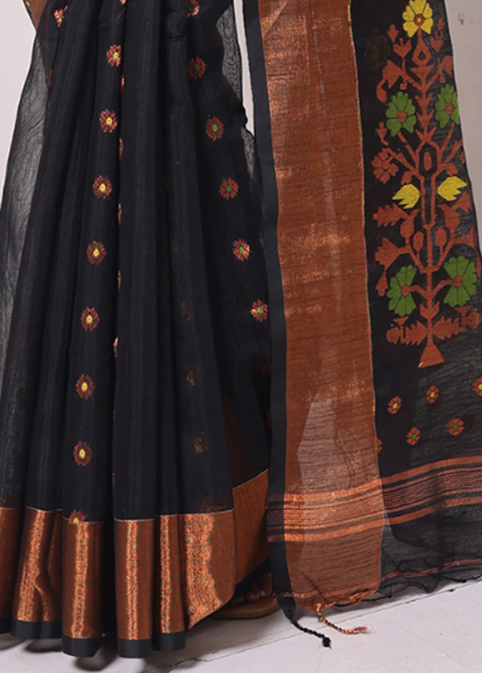 Black Pure Cotton Saree With Blouse Piece Cheap Sale Eastbay