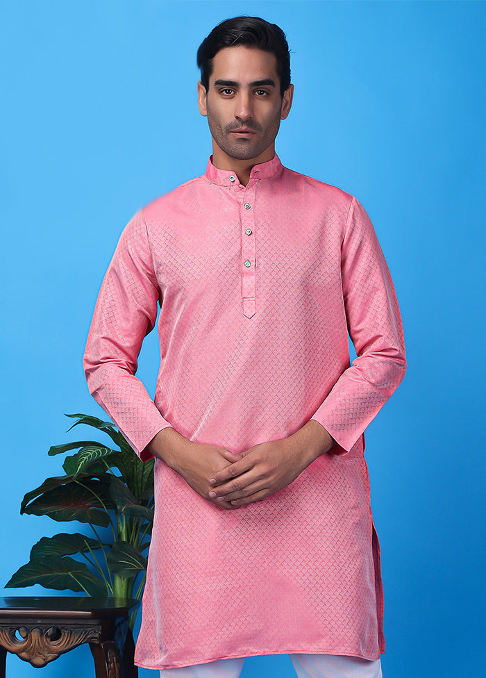 Pink Silk Jacquard Knee Length Kurta Buy Cheap Release Dates