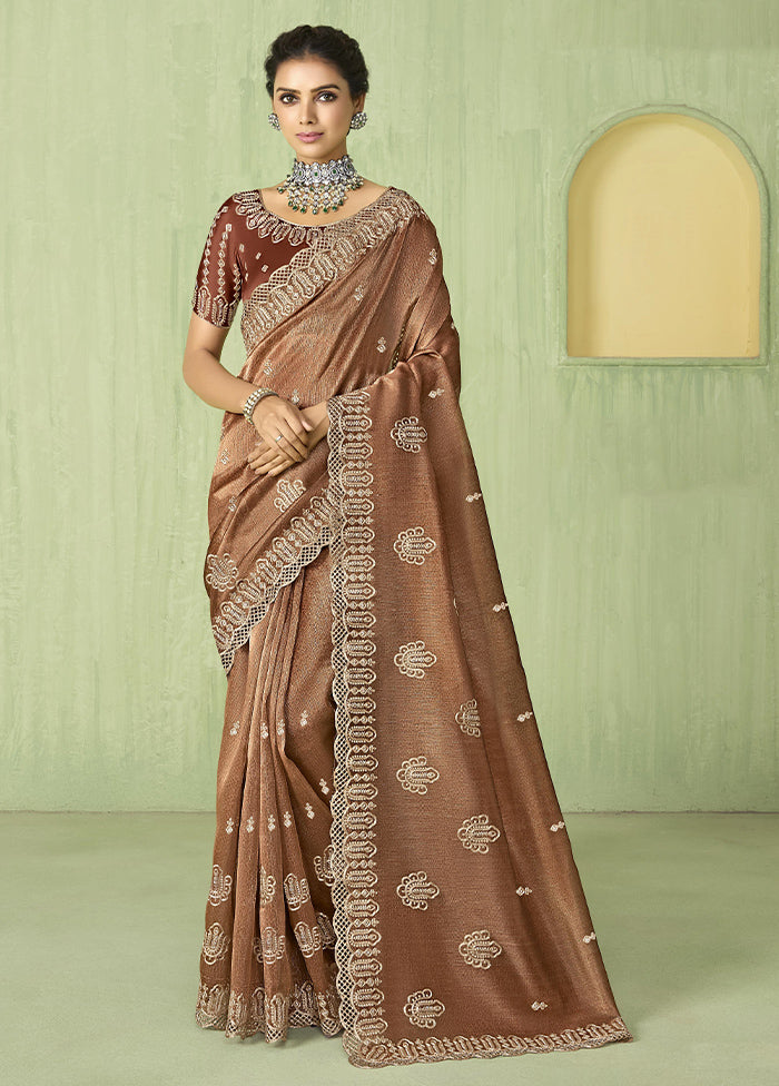 Brown Spun Silk Saree With Blouse Piece Latest Cheap Online