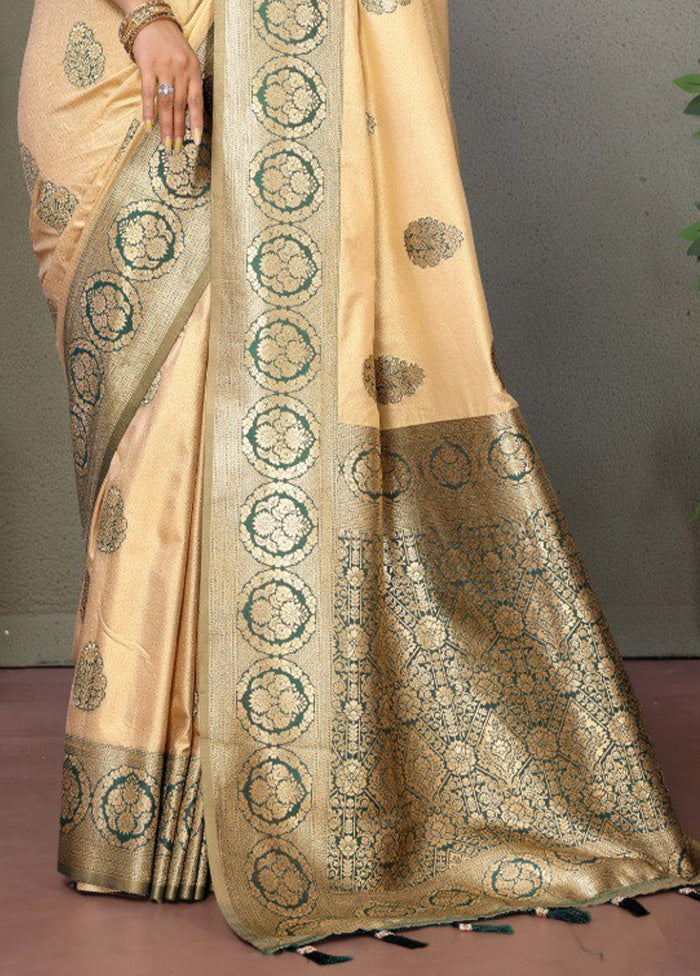 Cream Spun Silk Saree With Blouse Piece Online Cheap Quality