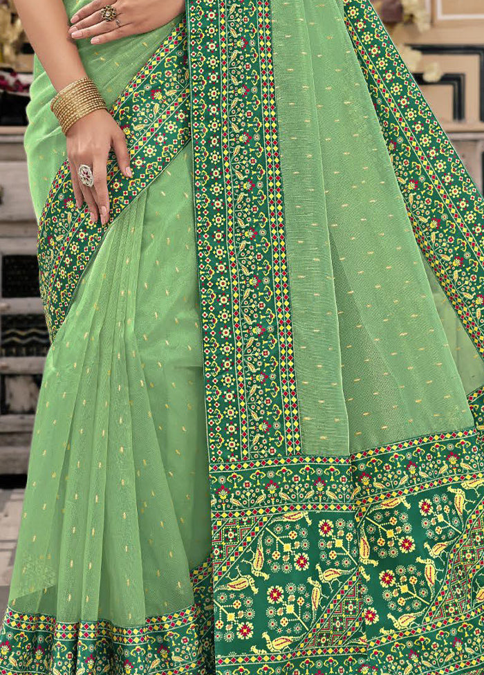 Green Spun Silk Saree With Blouse Piece Inexpensive For Sale