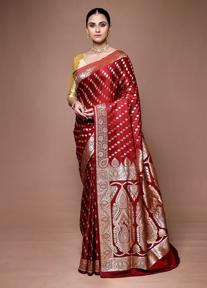 Red Banarasi Silk Saree With Blouse Piece Fashionable Cheap Online