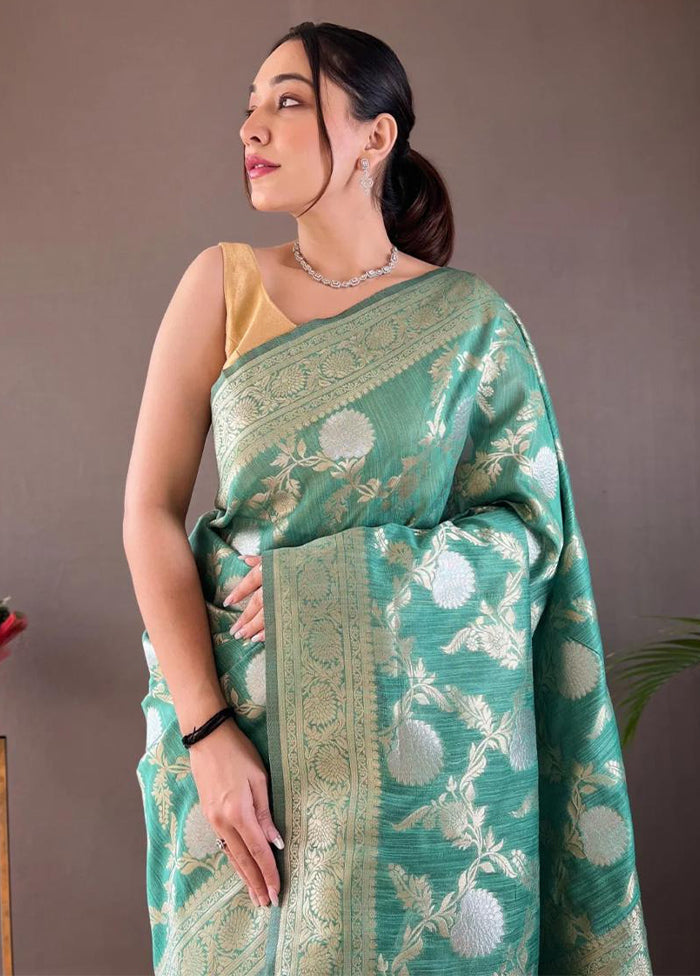 Rama Banarasi Silk Saree With Blouse Piece Fashion Style Online