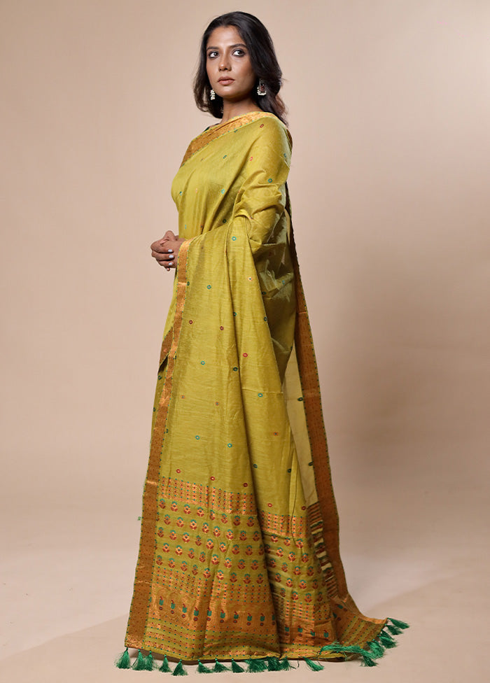 Green Assam Silk Saree With Blouse Piece Popular Cheap Online