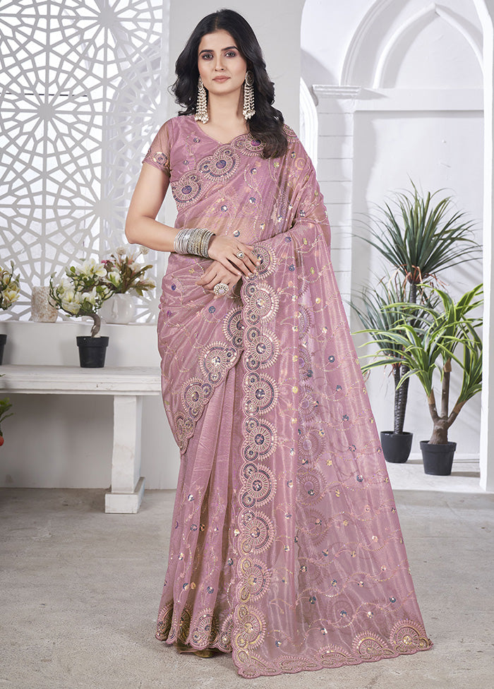 Pink Net Net Saree With Blouse Piece Outlet Largest Supplier