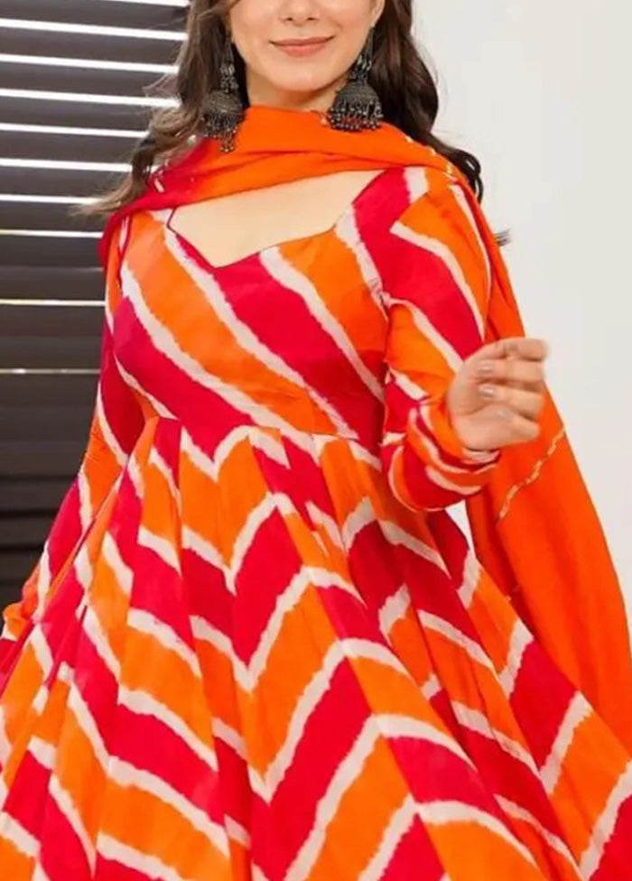 3 Pc Orange Readymade Silk Suit Set Free Shipping Best